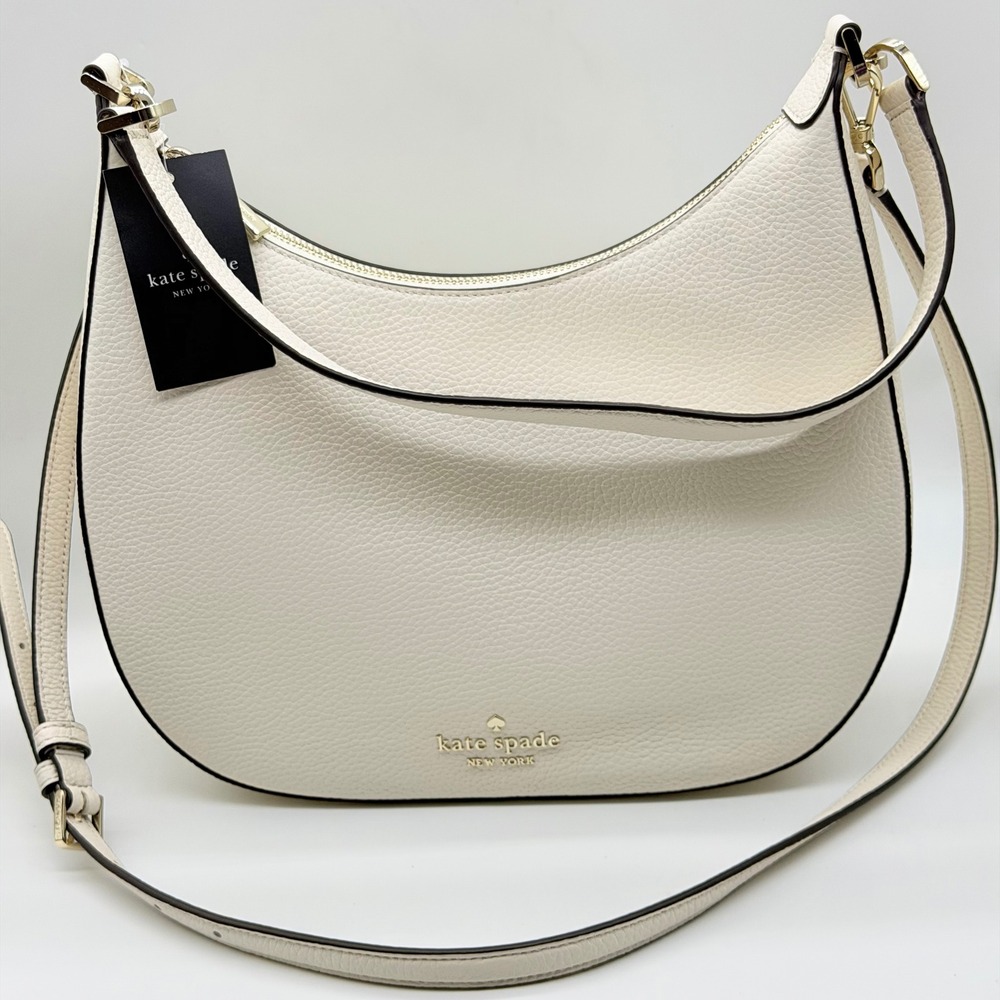 Kate Spade Janie Pebbled Leather Shoulder Bag Parchment White KE660 NEW